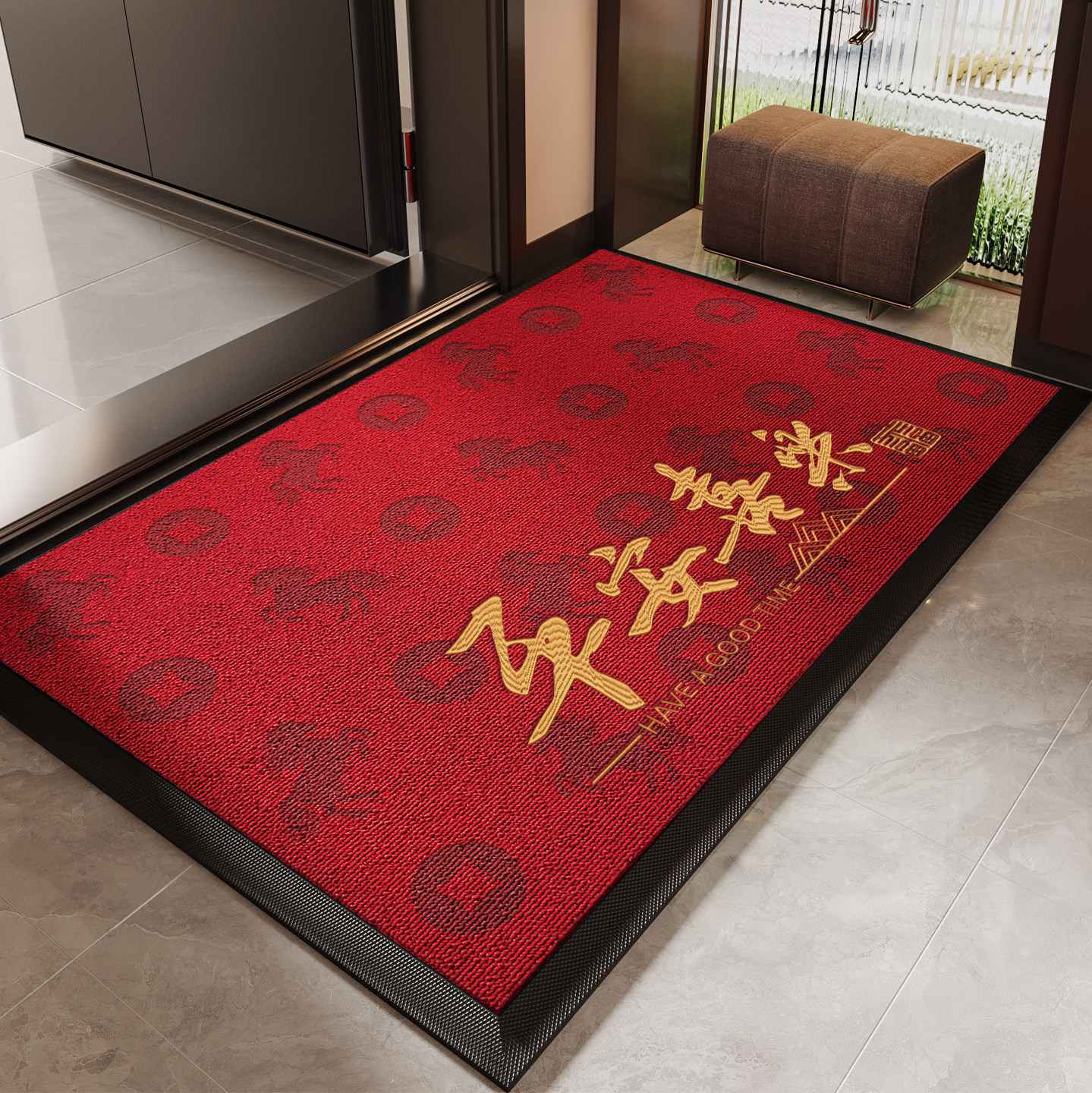马年玄关大门口脚垫子入户门地垫红色高级感防滑除尘耐脏耐磨地毯,居家布艺,入户地垫,淘宝优惠券,粉丝福利购,淘宝优惠卷