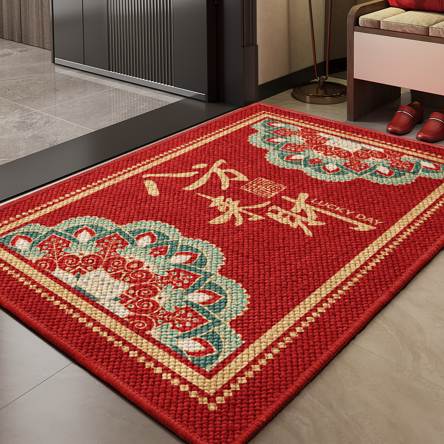 入户门地垫红色新款大颗粒玄关