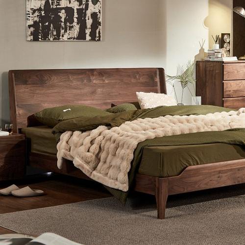 北美黑胡桃木全实木床简约现代主卧双人床1.8米 高端意式原木婚床