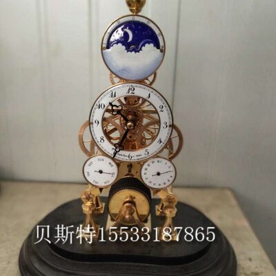 星辰日月骨架钟表|仿古镀金座钟|老式台钟|别墅样板间摆设 创意