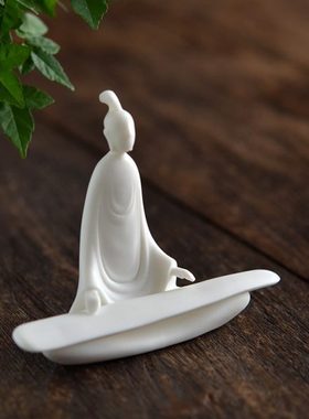 朴水仙堂 朴小仙抚琴 羊脂玉瓷 无相小生 茶道香道家居摆件古琴