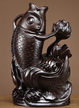 黑檀木雕刻年年有鱼摆件实木鲤鱼家居客厅寓意装饰工艺品红木礼品