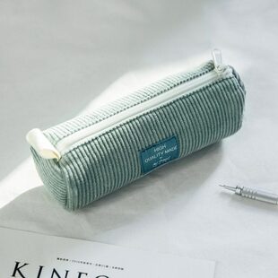 目意思 灯芯绒少女学生大容量简约复古文艺笔袋 收纳文具盒化妆包