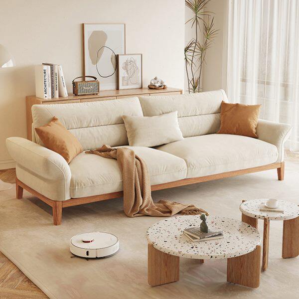 北欧日式原木风实木沙发客厅小户型简约现代双人三人位绒布艺沙发