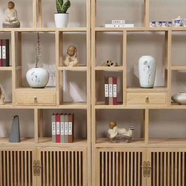 新中式现代茶室博古架办公室白蜡木茶叶展示柜多宝阁实木置物架