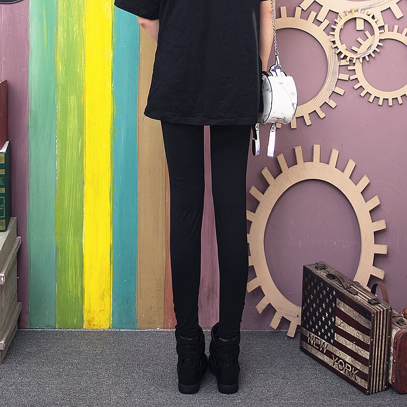 破洞打底裤女外穿 2023春秋新款黑色薄款紧身乞丐裤个性潮 九分裤