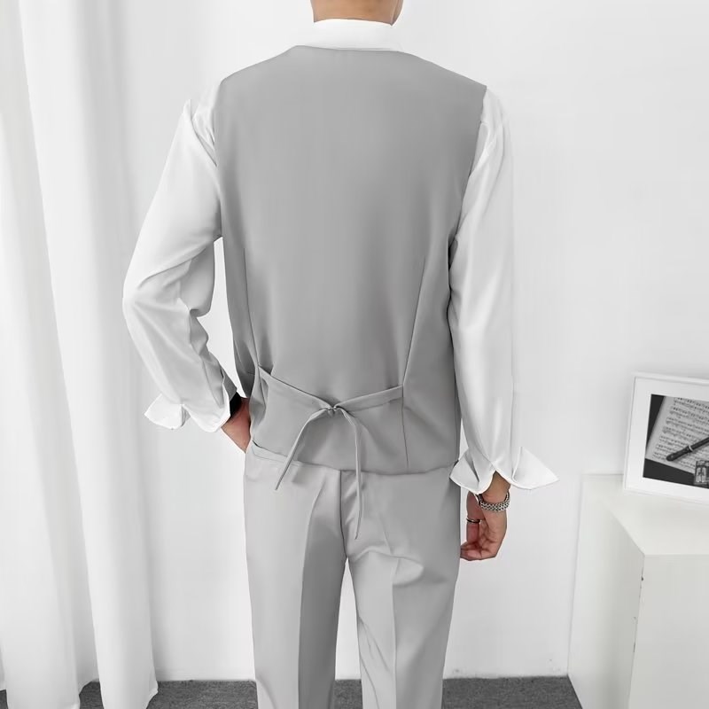 黑色马甲酒红衬衫两件套装男新郎结婚订婚礼服背心西服马夹男衬衣