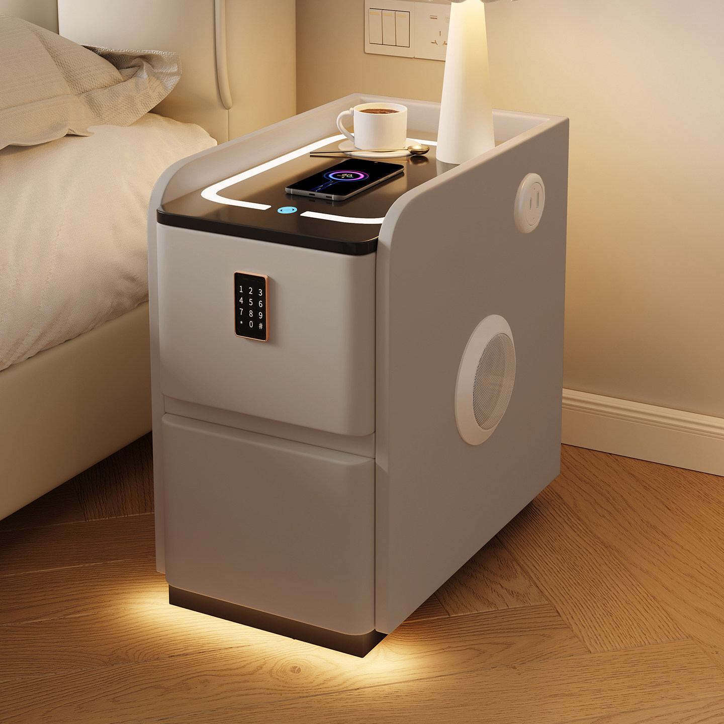 智能床头柜超窄家用小型多功能带无线充现代简约实木免安装床边柜,住宅家具,床头柜,淘宝优惠券,粉丝福利购,淘宝优惠卷