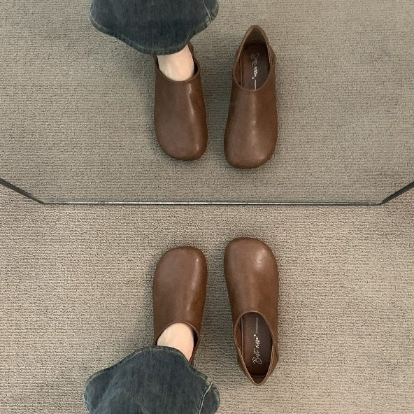 【现】晚晚风小众棕色深口单鞋女鞋子春秋复古小皮鞋通勤平底鞋,女鞋,乐福鞋（豆豆鞋）,淘宝优惠券,粉丝福利购,淘宝优惠卷