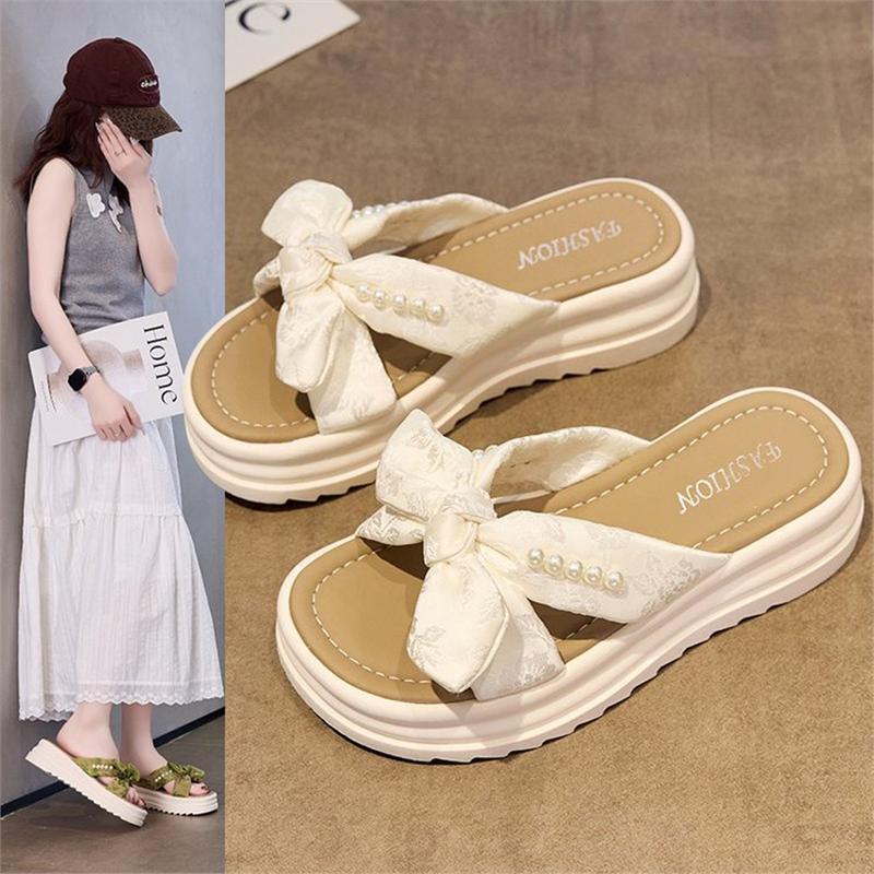 外穿水晶鞋凉拖新款厚底防滑防臭女鞋拖鞋一字拖松糕底布中跟35cm