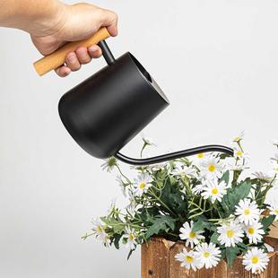 家用浇水壶黑色长嘴洒水壶木手柄 不锈钢喷壶浇花器北欧园艺日式