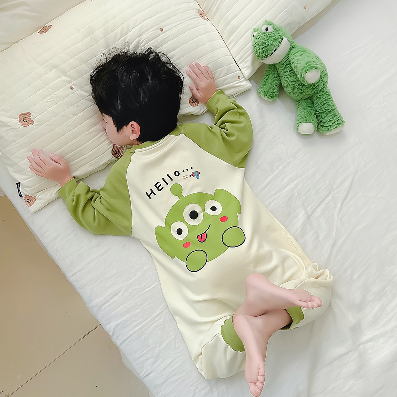 儿童连体睡衣男童春秋季新款空调服D防踢连体衣男孩宝宝长袖家居