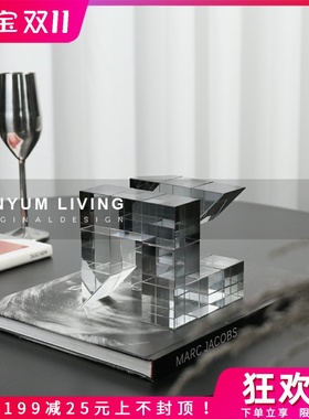 简约现代轻奢几何水晶方块u摆件售楼处客厅桌面玄关柜创意软装饰