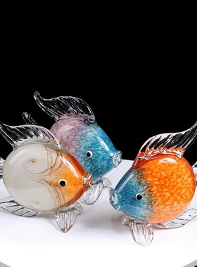 琉璃玻璃亲嘴鱼对嘴鱼摆件中式轻奢招财J工艺品家居样板房软装饰