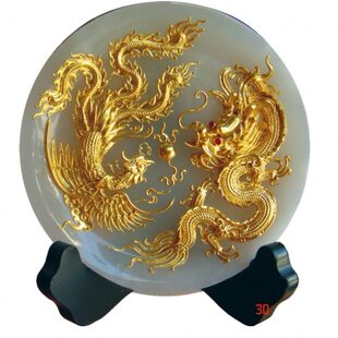 龙送礼物漆厦门工艺品玉盘结婚线雕 高档创意摆件礼品创意凤呈祥