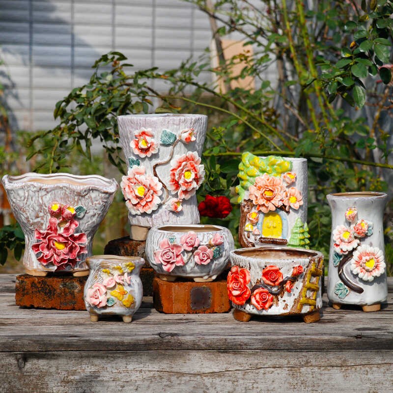 手工手捏花盆陶瓷多肉花盆B老桩盆拼盘群生盆肉肉盆精美