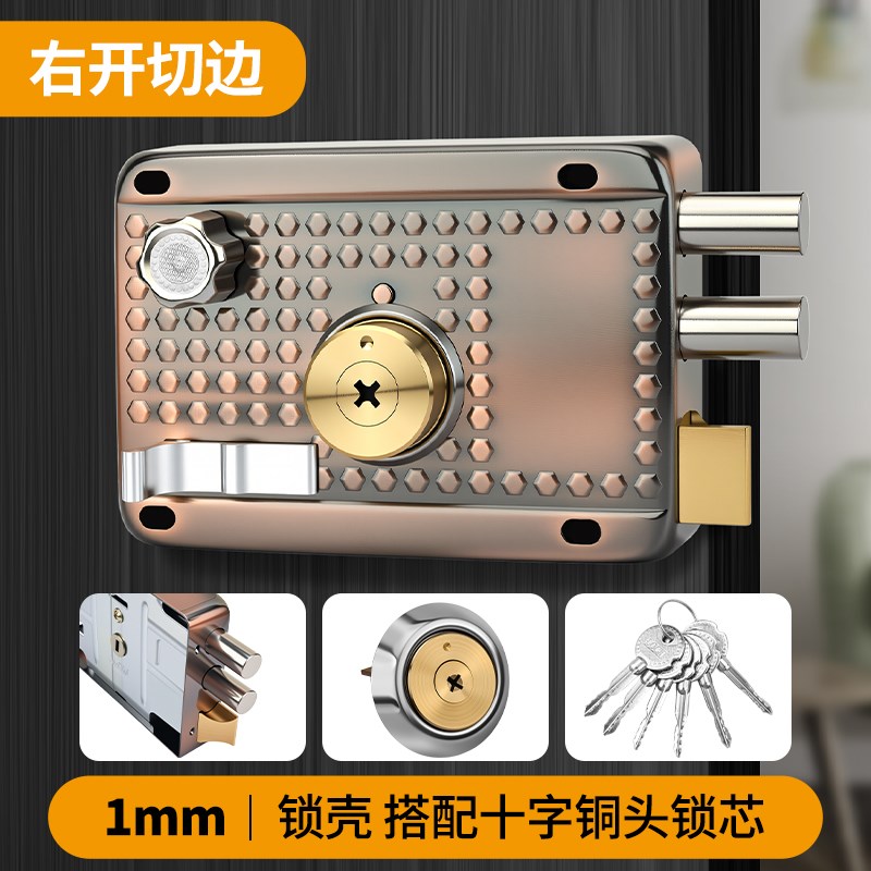 老式装门锁家用通用型外r防盗门锁具木门大门锁红古铜铁门锁防盗