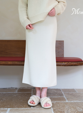 Mountlis蒙缇羊绒羊毛针织裙子女2025秋冬季高级感白色显瘦半身裙