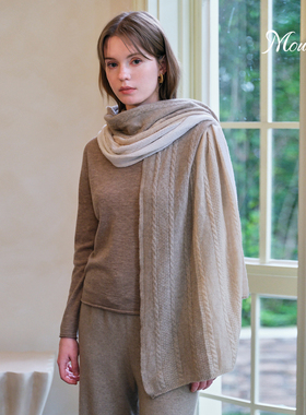 Mountlis蒙缇100%阿尔巴斯山羊绒角花三色拼接围巾秋保暖复古披肩