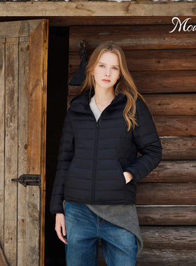 Mountlis蒙缇鹅绒服女2025冬季连帽轻薄款便携保暖简约羽绒服外套