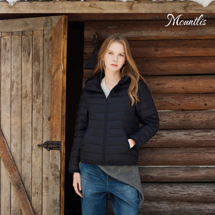 Mountlis蒙缇鹅绒服女2025冬季连帽轻薄款便携保暖简约羽绒服外套