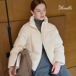 Mountlis蒙缇羊毛鹅绒服冬季菱格纹加厚老钱风短款外套立领羽绒服