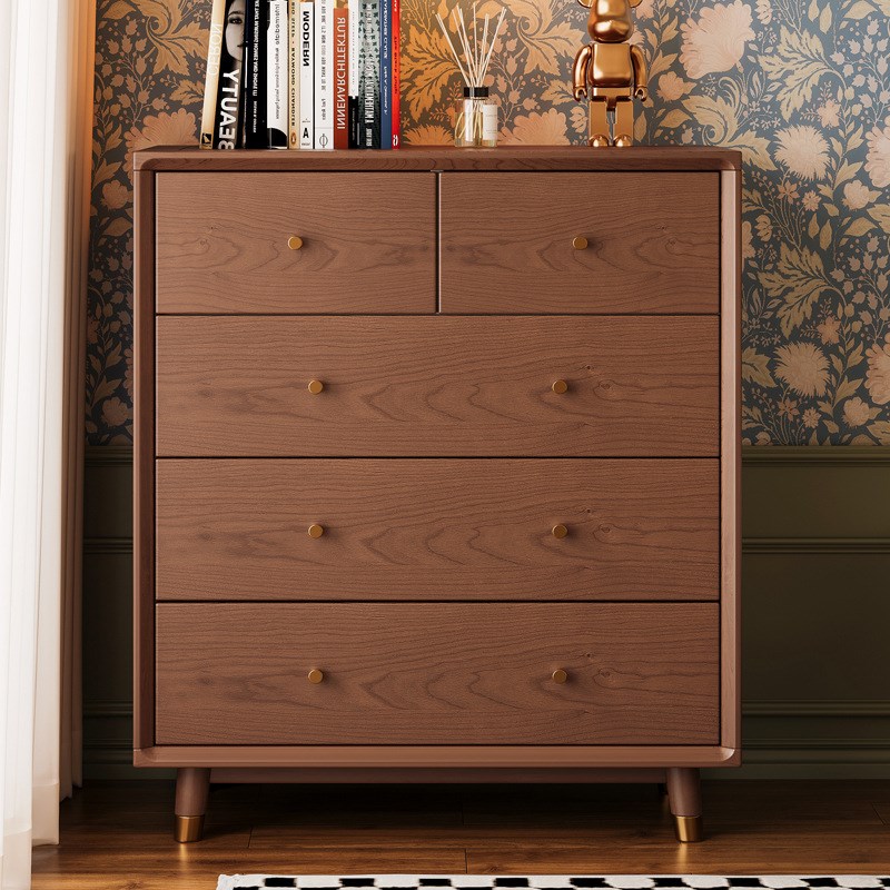 法式复古实木五斗柜靠墙储物收纳客厅五斗橱卧室置物柜中古抽屉柜