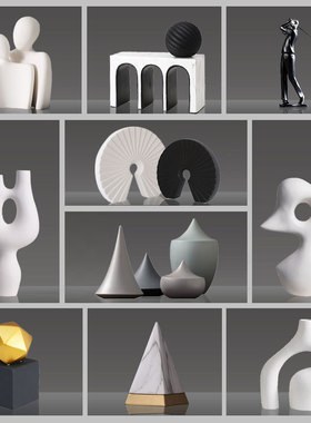 新中式摆件现代j简约软装饰品售楼处样板房间客厅玄关酒柜假山摆