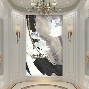 饰画大幅轻奢走廊简约壁画3d壁纸 黑白油画抽象画入户玄关背景墙装