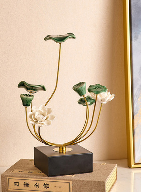 新中式荷花摆件玄关客厅茶几书房卧室乔迁新O居礼品办公室高级装
