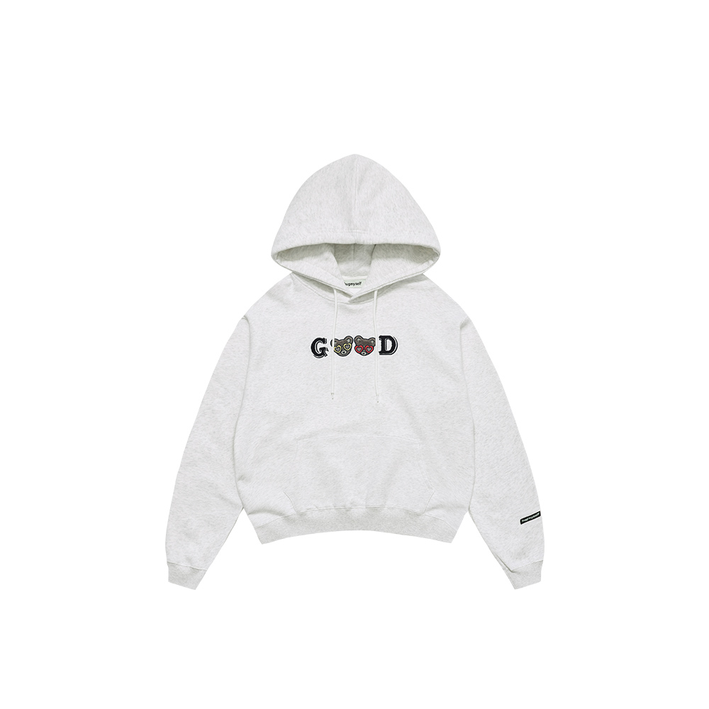 墨镜小熊图案连帽卫衣