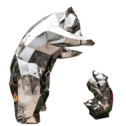 不锈钢彩色切面熊雕塑金属镂空发光几何动物造型户外园林落地摆件