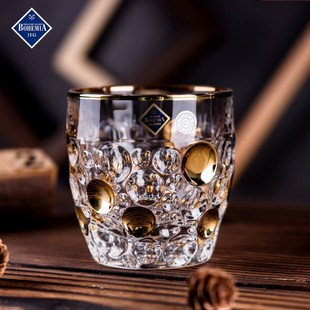 捷克进口BOHEMIA水晶描金威士忌杯创意刻花洋酒杯轻奢炫彩果酒杯