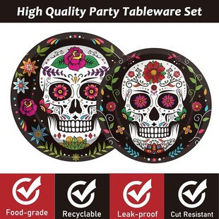 墨西哥狂欢节糖骷髅亡灵节餐具套装万圣节派对装饰花骷髅
