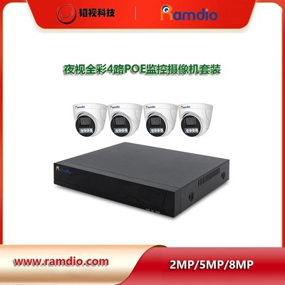 4ch indoor POE IP Security Camera System室内彩光远程网络套装