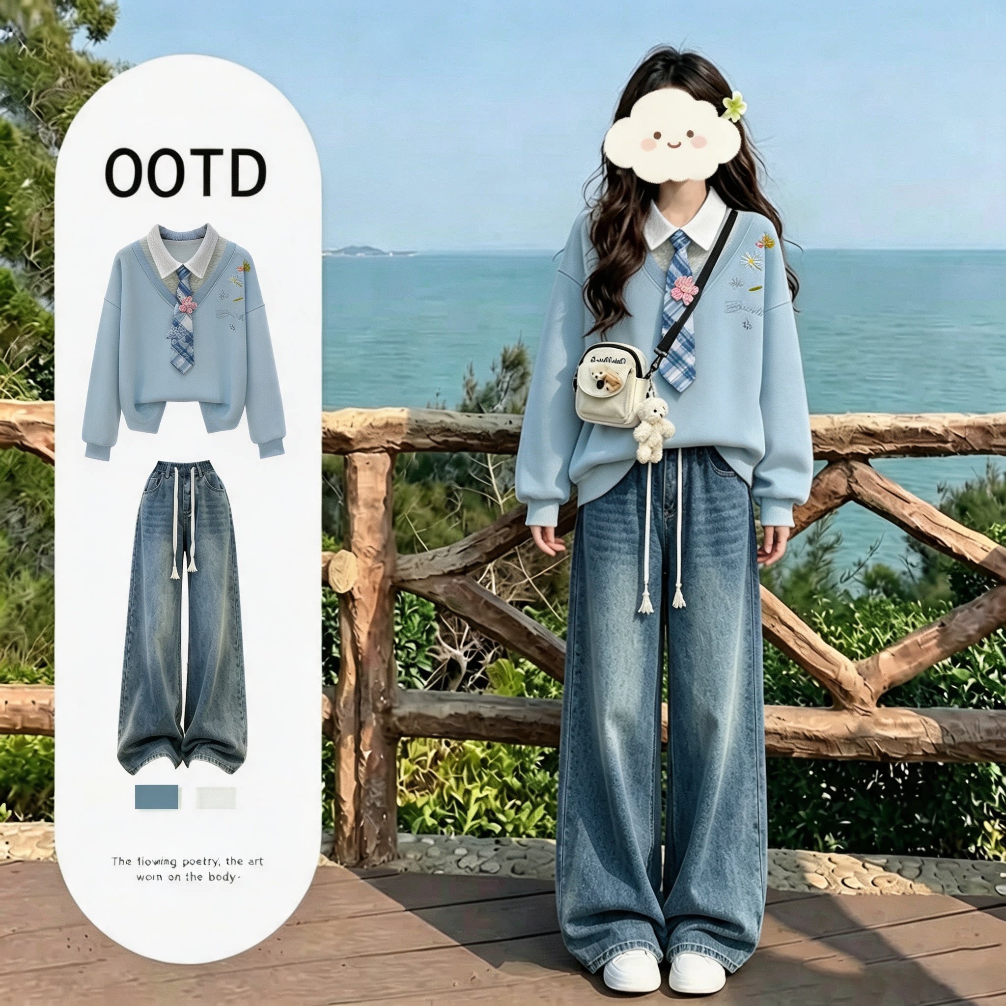 秋季套装女2026夏季新款爆款学院风翻领卫衣休闲洋气牛仔裤两件套