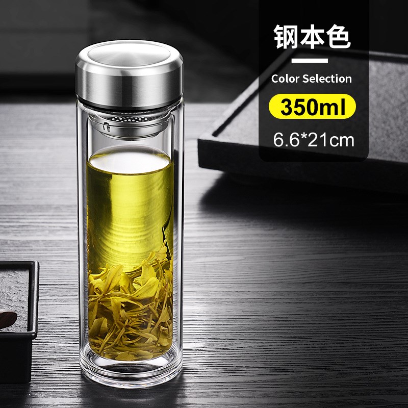 摔不烂钢化玻璃杯5n00ml耐摔高温硼硅双层玻璃杯保护套男士茶杯