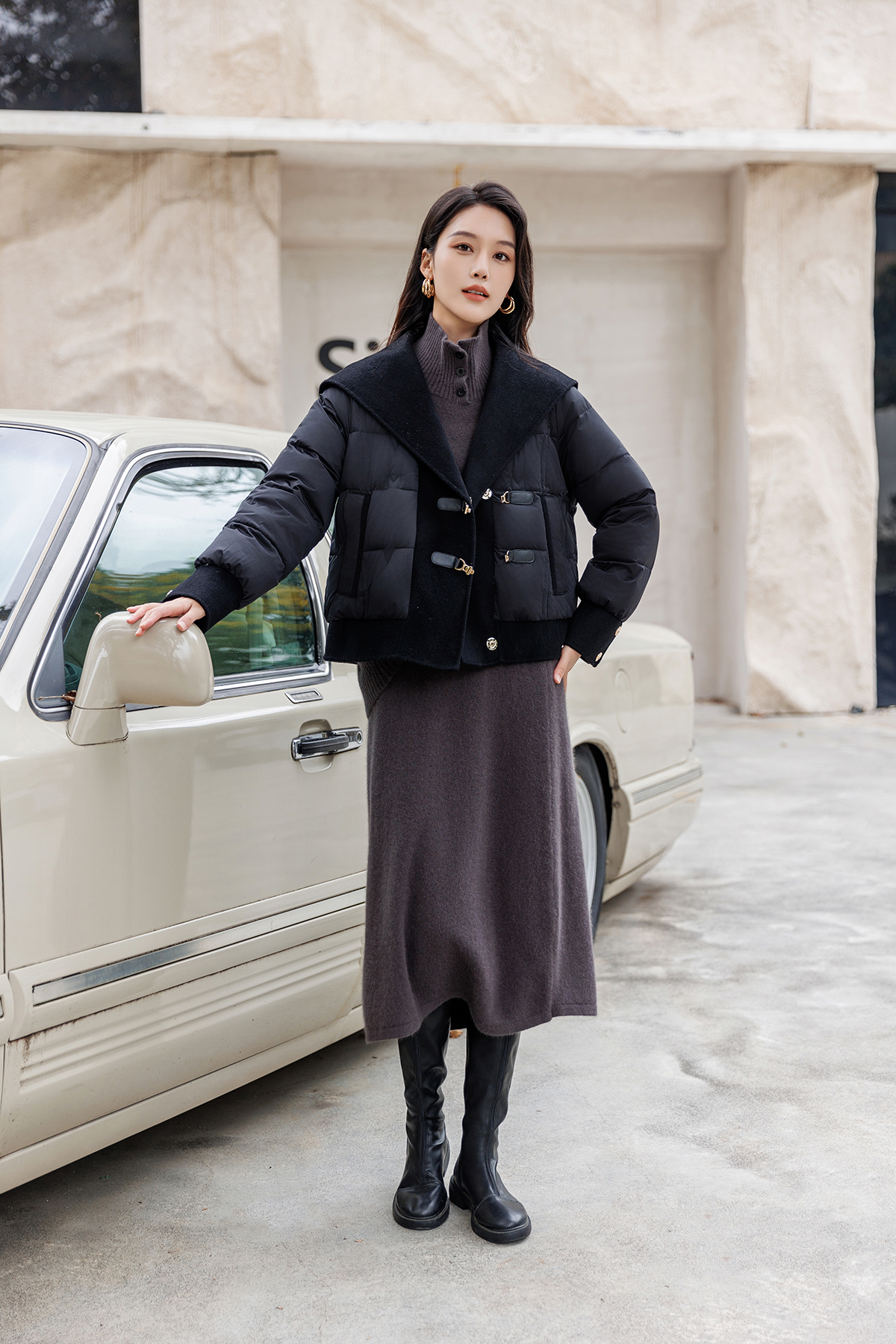 【爆米花专享】2025新款时尚拼接90绒羽绒服新款E035