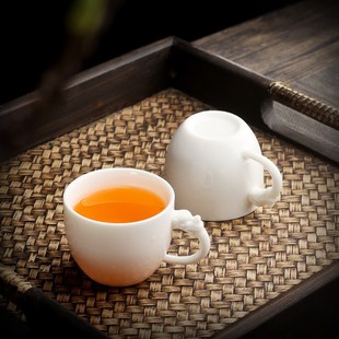 羊脂玉手柄茶g杯陶瓷防烫主人杯茶具品茗杯简约家用泡茶单杯茶碗
