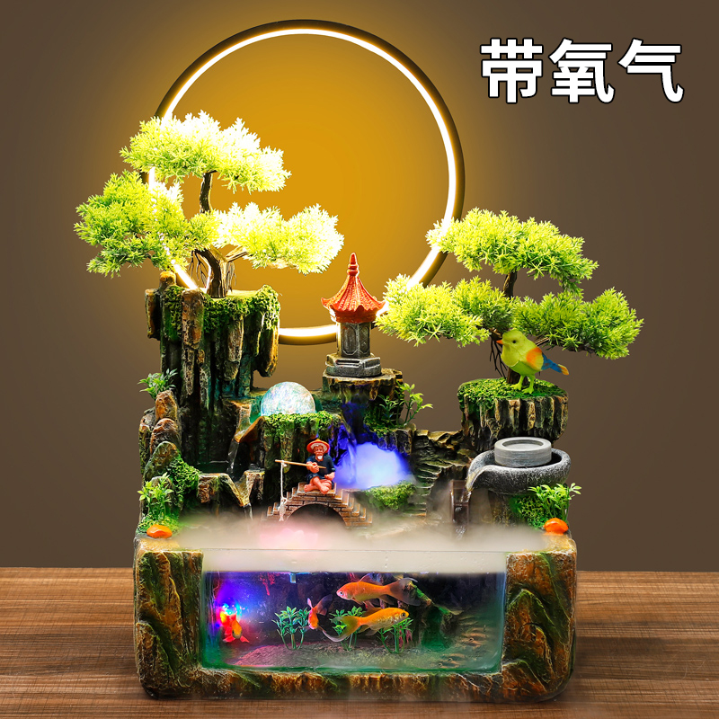 小型假山鱼缸客厅家用循环水流z水喷泉水景小造景风水轮生财摆件