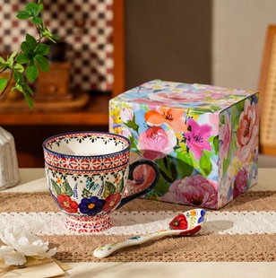 【老刘福利】手绘西里西亚-500ml早餐杯带盖加勺