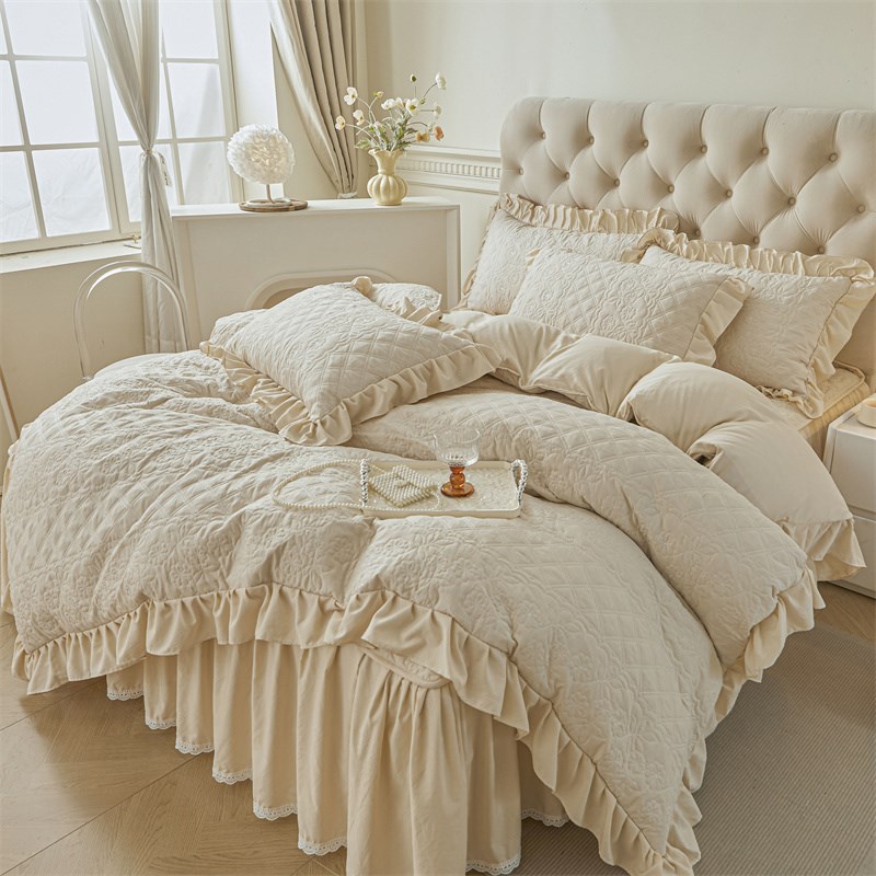 床裙式四件套全套夹棉加厚花边被套4件套A类母Q婴级床上席梦思床