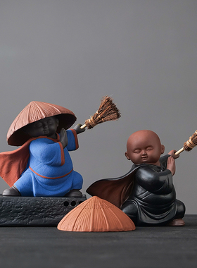 创意扫地僧过滤茶漏茶q滤套组紫砂小和尚装饰茶宠摆件个性茶刷茶