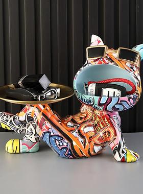 轻奢法斗犬玄关钥匙收纳摆件客厅桌面摆设乔迁送礼高档家居装饰品