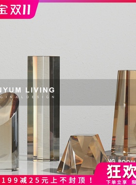 简约现代轻奢几何水晶茶色软装饰品样板J房间售楼处家居玄关柜摆