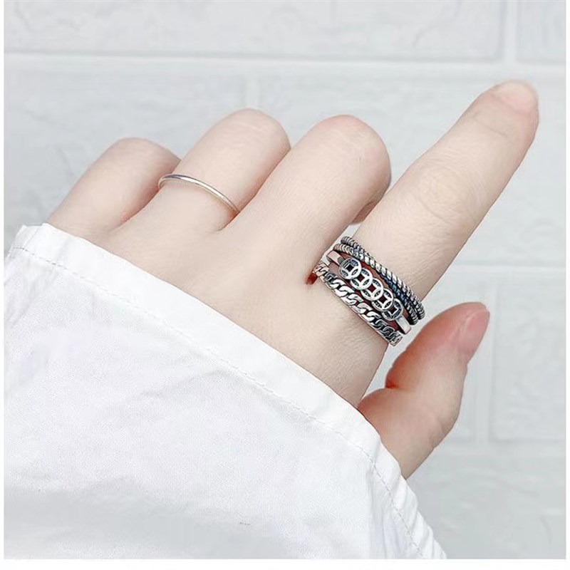 招财转运ins潮流小众设计复x古食指尾戒戒指钱币开口S925纯银女款