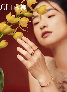 ZEGL设计师金色铜钱币戒指女小众设计新中式P素圈指环开口食指戒