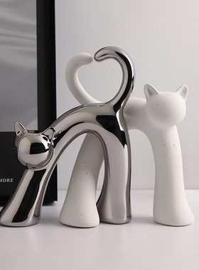 创意轻奢高档爱心猫n猫家居陶瓷摆饰客厅玄关酒柜电视柜桌面装饰