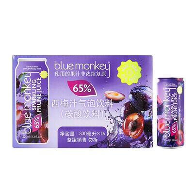 山姆超市BLUE MONKEY西梅汁气泡饮料330ml*16罐装NFC碳酸饮料