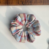 Jinz 韩国ins风复古磨毛红蓝格子大肠发圈发绳女森系头绳头花